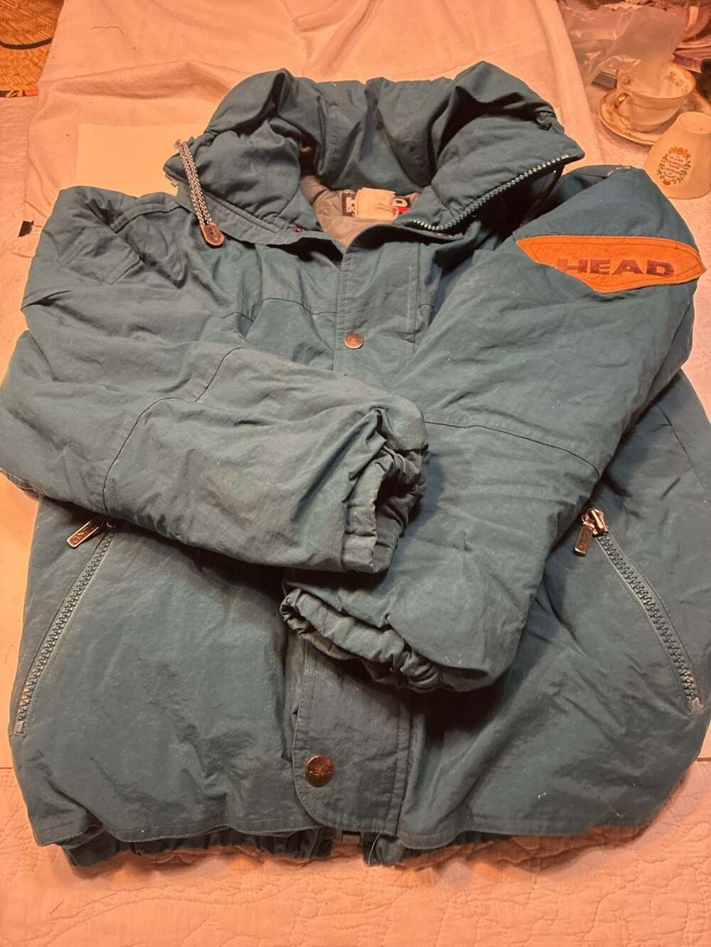 Vintage HEAD Sports Wear Teal Winter Ski Jacket with Leather Accent Patch